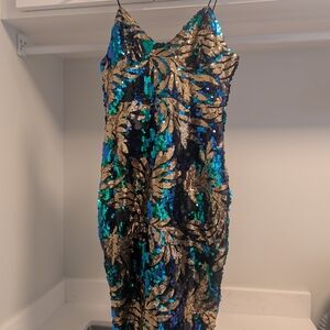 Fun Sequin Mini Dress in Black, Blue, and Gold